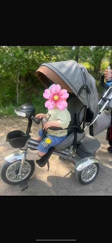 Детский трехколесный велосипед-коляска с родительской ручкой