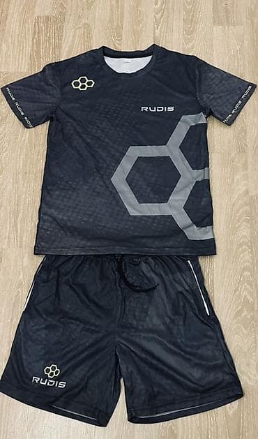 nike tech flece: Спортивный комплект RUDIS (футболка + шорты) - Цвет: черный с серыми — 1