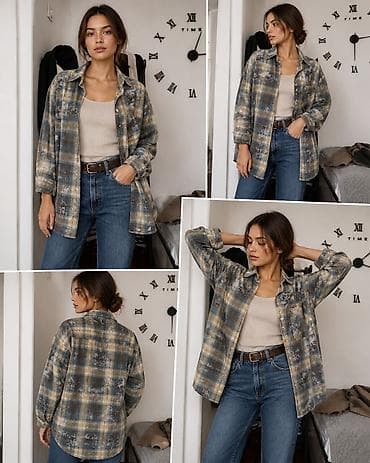 Рубашка женская oversize в клетку. - Свободный прямой крой