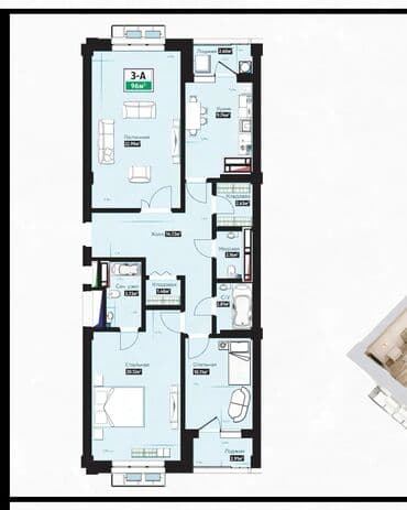 чар: 3 бөлмө, 96 м², Элитка, 14 кабат, ПСО (өзү оңдоп түзөтүп бүтүү үчүн) — 1