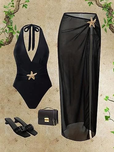 armani code: Пляжный комплект: купальник + накидка/юбка - Модели: - Коричневый — 2