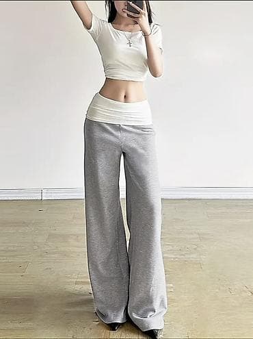 Женские широкие брюки-палаццо - Цвет: светло‑серый - Посадка