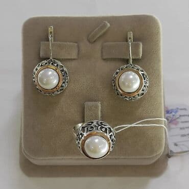 свадебные наборы ручной: Серебряный комплект Жемчуг Серебро+ золото 925/ пробы Серебро пробы — 1