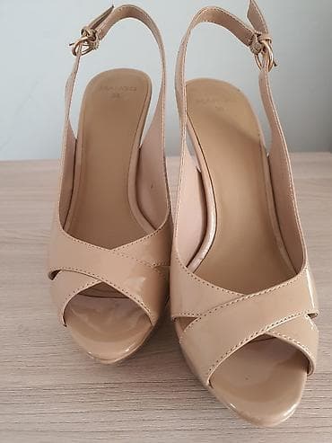 Женская обувь: Лаковые бежевые босоножки Mango, 36 размер, на платформе и шпильке — 7