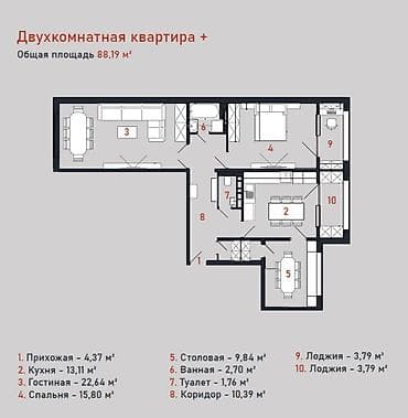 кел кел: 2 бөлмө, 88 м², Элитка, 2 кабат, ПСО (өз алдынча бүтүрүү) — 4