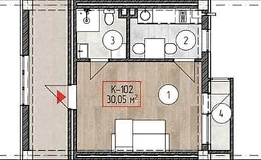 квартира часный дом: 1 комната, 30 м², Индивидуалка, 1 этаж, Готовая ПСО (под самоотделку) — 1