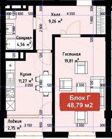 кок жар мкр квартира: Элитка, 1 комната, 49 м² — 2
