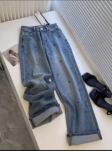 mind error jeans: Джинсы, Прямые, Высокая талия, С вышивкой, S — 2