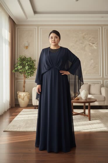 вечерние платья бишкек дордой инстаграм: Платье вечернее в пол, черное. - Свободный А-силуэт с накидкой-пончо — 2