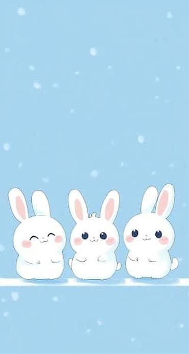 Постер/обои с милыми зайчиками - Иллюстрация: три белых мультяшных