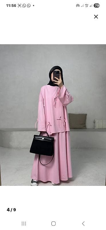 Айымдардын кийими: Женский комплект в стиле modest wear: свободный лонгслив + юбка - — 3