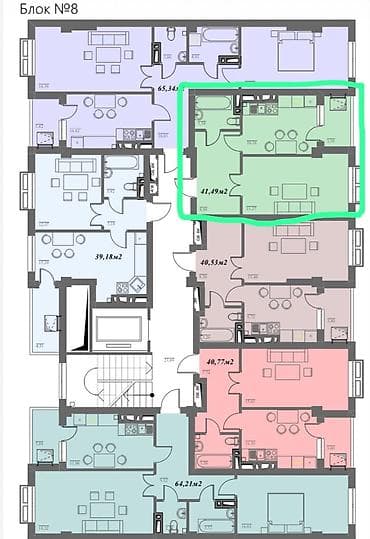 Квартиры: 1 комната, 41 м², Дордой Моторс рынок Элитка, 4 этаж, ПСО (под самоотделку) — 2