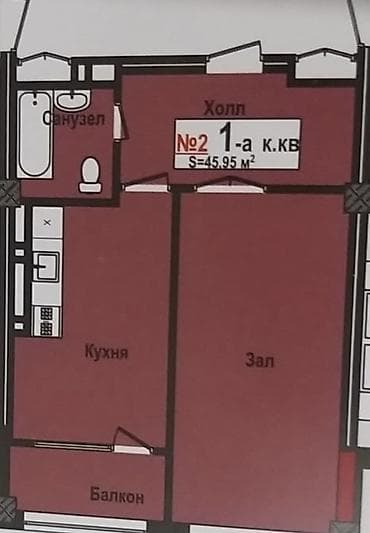 Кыймылсыз мүлк: 1 бөлмө, 45 м², Элитка, 8 кабат, Даяр ПСО (өзү оңдоп түзөтүп бүтүү үчүн) — 2