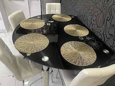 стеклы: Кухонный стол и стул, Б/у, Самовывоз, цвет - Черный — 2