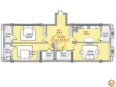 Недвижимость: 3 комнаты, 124 м², Элитка, Джал мкр (в т.ч. Верхний, Нижний, Средний) Элитка, 12 этаж, ПСО (под самоотделку) — 2