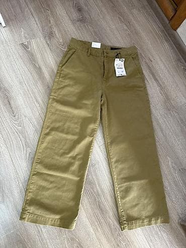 Брюки от Zara цвет хаки/оливковый. Классический прямой крой, средняя at lalafo.kg Брюки от Zara цвет хаки/оливковый. Классический прямой крой, средняя
