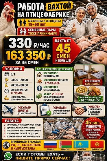 Өндүрүш: Талап кылынат Өндүрүшкө кара жумушчу, Төлөм: Бир айда эки жолу, Тажрыйбасыз — 1