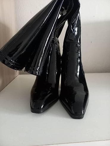 однотонные: Женские сапоги из лакированной эко-кожи, цвет черный. - Высота: до — 1