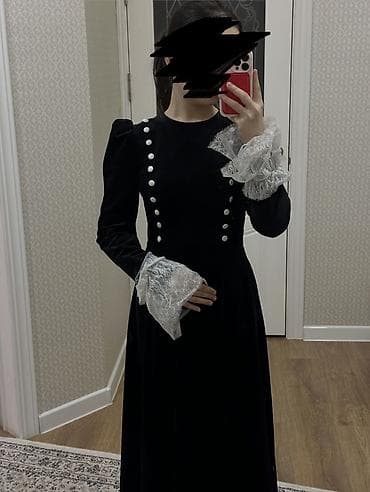 топ из бархата: Вечернее платье, Длинная модель, С рукавами, M — 1