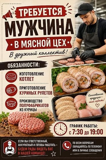Работа: Вакансия: сотрудник в мясной цех (мужчина) Что предстоит делать: - — 1