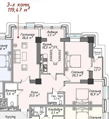Недвижимость: 3 комнаты, 119 м², Элитка, Асанбай мкр Элитка, 14 этаж — 2