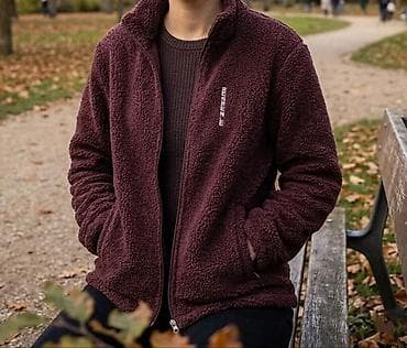 tech flis: Бордовая шерпа-кофта/флисовая куртка на молнии - Теплая пушистая ткань — 1