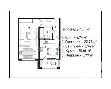 Кыймылсыз мүлк: 1 бөлмө, 48 м², 108-серия, 7 кабат, Даяр ПСО (өзү оңдоп түзөтүп бүтүү үчүн) — 2