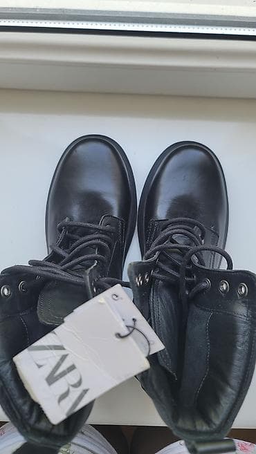 ботинки зара: Черные женские ботинки ZARA - Модель: шнурованные берцы с боковой — 5