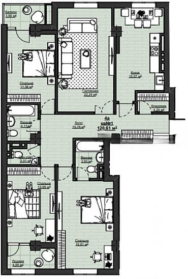osh flat: 4 комнаты, 121 м², Асанбай мкр Элитка, 2 этаж, ПСО (под самоотделку) — 1