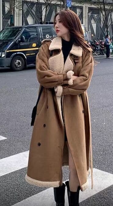 пальто корея: Дубленка, Корея, Длинная модель, S, M — 7