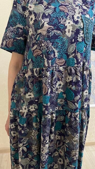 трикотажные платья для полных: Повседневное платье, Китай, Лето, Длинная модель, Ситец, Трапеция, 5XL, 3XL, L — 2