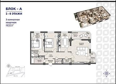 pro group: 3 комнаты, 119 м², Орто-Сай с. Элитка, 5 этаж, ПСО (под самоотделку) — 4