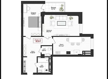 elegance stroy: 2 комнаты, 83 м², 5 этаж, Готовая ПСО (под самоотделку) — 2