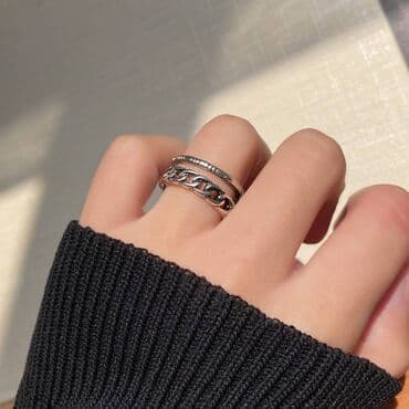 модный современные кыргызские национальные платья: Кольцо "Double" разомкнутой формы, one size, unisex, silver — 1