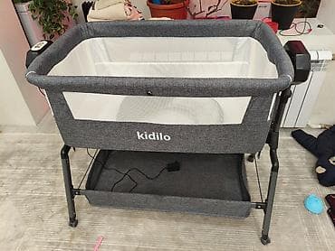 Азык-түлүктөр: Балдар үчүн кошумча коюлган керебет, Колдонулган, Дөңгөлөктүү, Бөлүп төлөө менен, түсү - Боз — 1