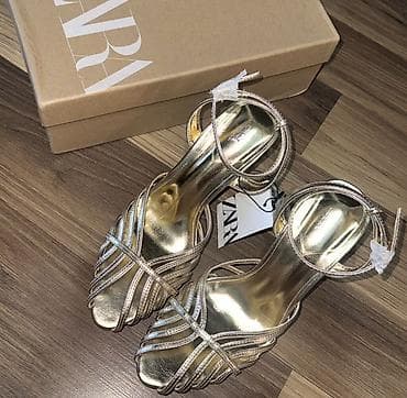 mango 36: Босоножки, 36, Zara, Новый, цвет - Золотой — 1