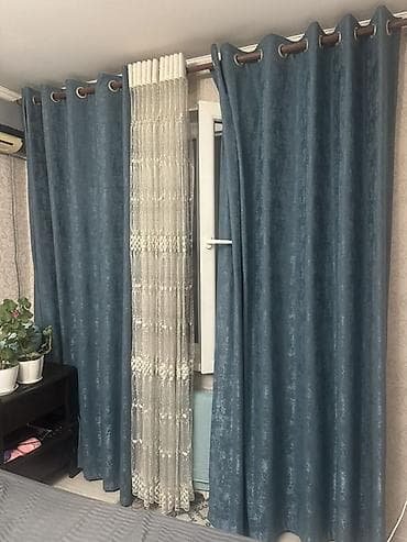 Наматрасники и топперы: Комплект штор, Велюр, С вышивкой, Готовое изделие, Для спальни — 1