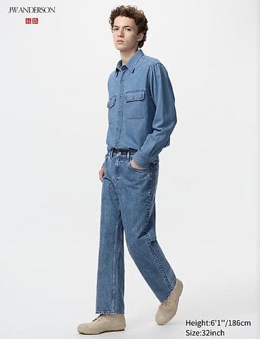 helly hansen: Мужские джинсы JW Anderson x Uniqlo - Фасон: свободный прямой крой — 1