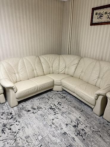 кожаный угловой диван: Комплект мягкой мебели, Б/у, Самовывоз, цвет - Бежевый — 6
