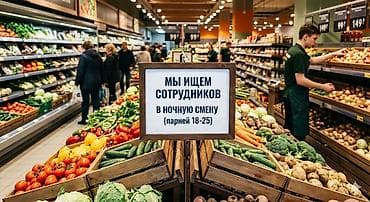 Вакансия: сотрудники в ночную смену (парней 18–25) Супермаркет