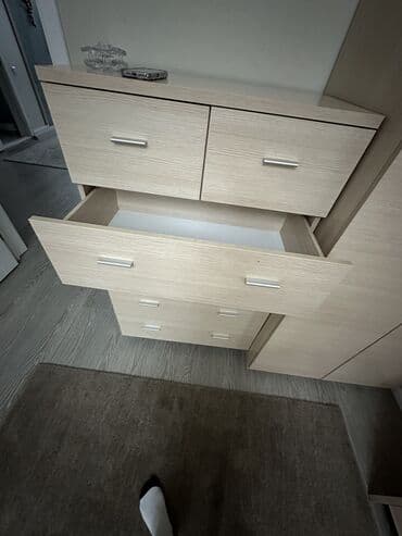 мебель рома: Спальный гарнитур, Б/у, Трюмо, Двуспальная кровать, Комод, ДСП, Самовывоз, цвет - Бежевый — 7