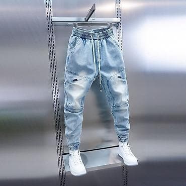 спартивный одежда: Джинсовые джоггеры мужские, светло‑голубой деним с варкой. - Посадка — 1