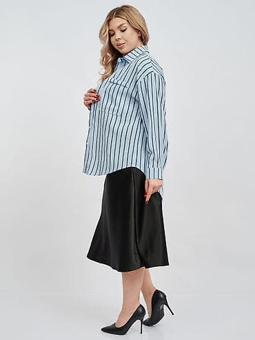 женские льняные рубашки: Рубашка, Классическая модель, Оверсайз, В полоску, Китай — 8