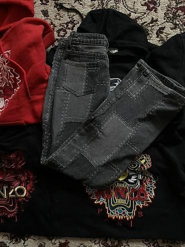 patch: Джинсы мужские, серый деним с эффектом патчворка. - Материал: плотный — 2