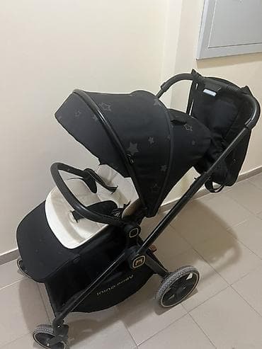 коляска для двоих детей: Прогулочная коляска Ining Baby в черном цвете с принтом звезд — 1