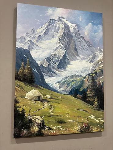 Картины на холсте (на подрамнике) 1) Горный пейзаж с юртой - Техника