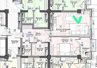kant flat: 1 комната, 62 м², Элитка, 21 этаж, Готовая ПСО (под самоотделку) — 3