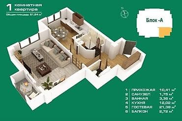 1 комната, 52 м², АУЦА Элитка, 10 этаж, Евроремонт — 10