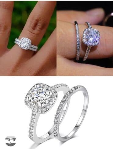 свадебные платья современные: Набор колец в серебристом тоне с сияющими вставками: крупным — 1