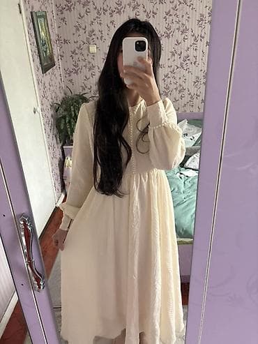 белый платия: Новое/1-раза надевала на кыз узатуу. Платье-макси нежного кремового — 1